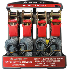 Ratchet Tie Down Heavy Duty 4 Pack 25mmx3M with S Hook LC400KG