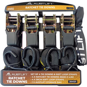 Ratchet Tie Down Heavy Duty 4 Pack 25mmx4.5M S Hook LC400KG