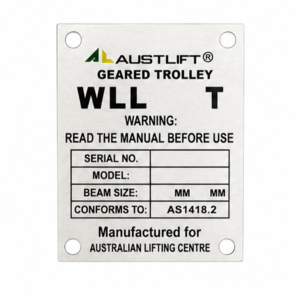 Data Plate for Geared Trolley