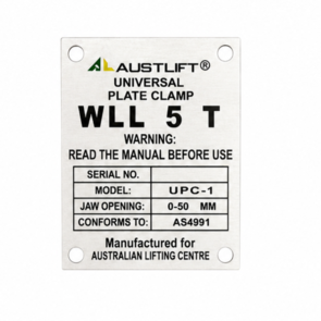 Data plate for Universal Plate Clamp