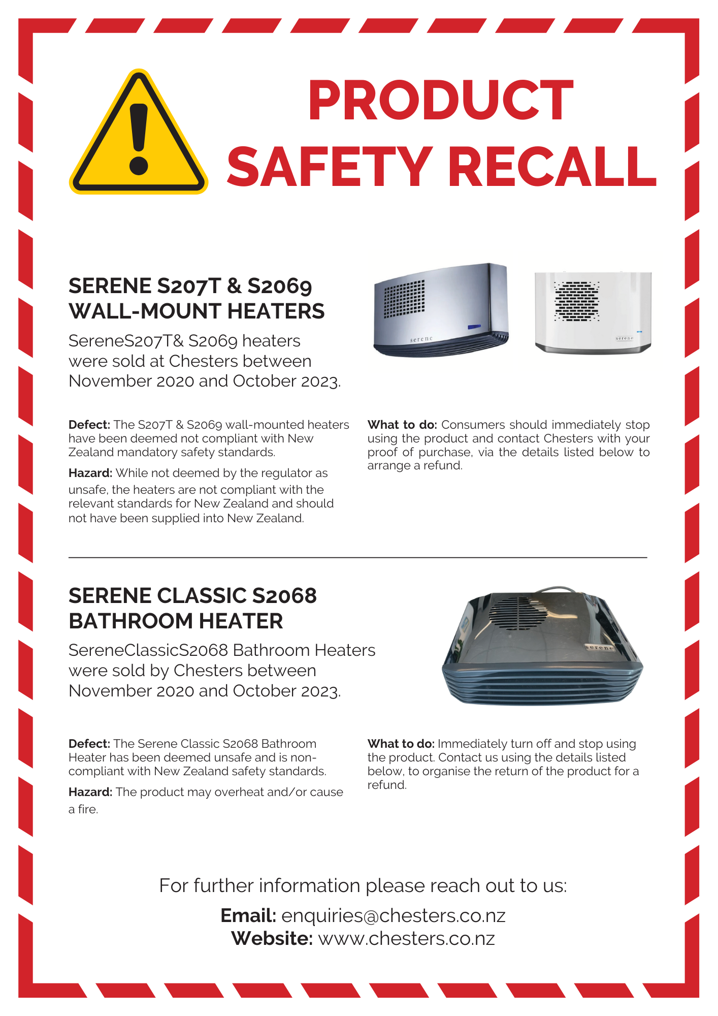 Product Safety Recall – Serene Heaters