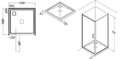 Athena Amara Alcove Tiled Shower Rear Waste Satin, 1000x1000mm