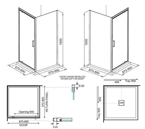 Elementi Evolve 2 Sided Shower Left Hand Moulded Wall Centre Waste