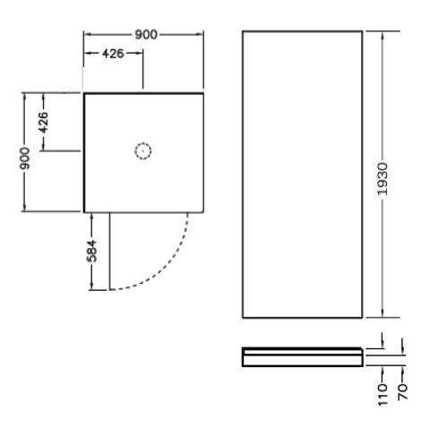 Englefield Topaz II Square Shower Corner Contour Plus Wall Centre Waste Black, 900x900mm