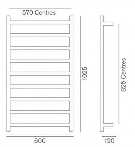 Heirloom Studio 1 Heated Towel Rail 9 Bar - 1025x600mm