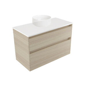 Elementi Novara Vanity Wall Hung 2 Drawer with Elestone Top Motion, 900mm