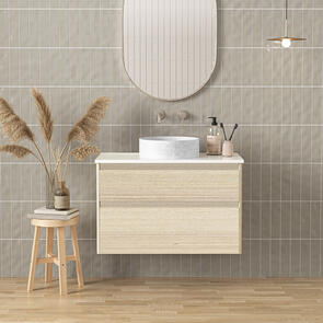 Elementi Novara Vanity Wall Hung 2 Drawer with Elestone Top White, 900mm