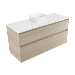 Elementi Novara Vanity Wall Hung 2 Drawer with Elestone Top Motion, 1200mm