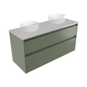 Elementi Novara Vanity Wall Hung 2 Drawer with Elestone Top Moonlight Double Bowl, 1200mm