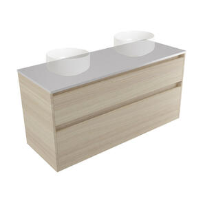 Elementi Novara Vanity Wall Hung 2 Drawer with Elestone Top Moonlight Double Bowl, 1200mm