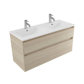 Elementi Novara Vanity Wall Hung 2 Drawer with Vitreous Top Double Bowl, 1200mm