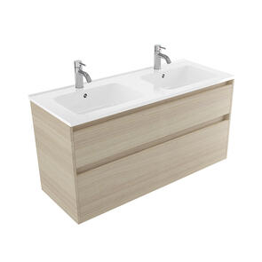 Elementi Novara Vanity Wall Hung 2 Drawer with Polymarble Top Double Bowl, 1200mm