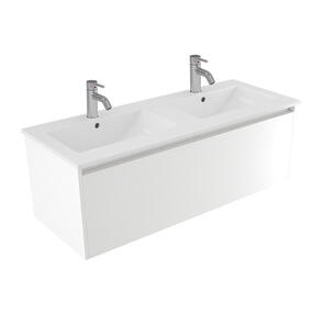 Elementi Novara Vanity Wall Hung 1 Drawer with Vitreous Top Double Bowl, 1200mm
