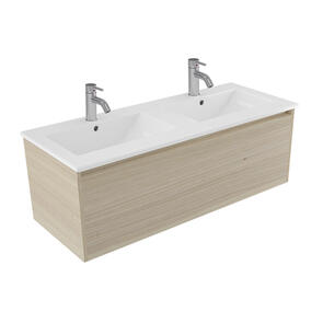 Elementi Novara Vanity Wall Hung 1 Drawer with Vitreous Top Double Bowl, 1200mm