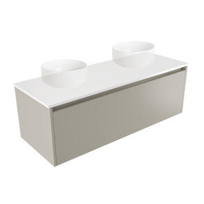 Elementi Novara Vanity Wall Hung 1 Drawer with Elestone Top Motion Double Bowl, 1200mm