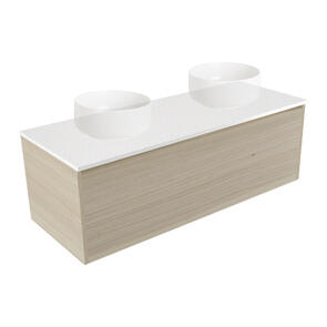 Elementi Novara Vanity Wall Hung 1 Drawer with Elestone Top Motion Double Bowl, 1200mm