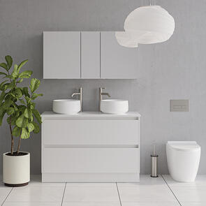 Elementi Novara Vanity Floor Standing 2 Drawer with Elestone Top White Double Bowl, 1200mm