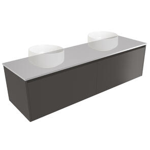 Elementi Novara Vanity Wall Hung 2 Drawer with Elestone Top Moonlight Double Bowl, 1500mm