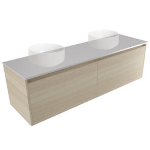 Elementi Novara Vanity Wall Hung 2 Drawer with Elestone Top Moonlight Double Bowl, 1500mm