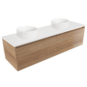 Elementi Novara Vanity Wall Hung 2 Drawer with Elestone Top Motion Double Bowl, 1500mm