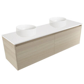 Elementi Novara Vanity Wall Hung 2 Drawer with Elestone Top Motion Double Bowl, 1500mm