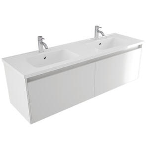 Elementi Novara Vanity Wall Hung 2 Drawer with Polymarble Top Double Bowl, 1500mm