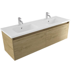 Elementi Novara Vanity Wall Hung 2 Drawer with Polymarble Top Double Bowl, 1500mm