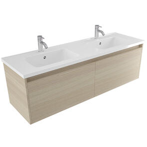 Elementi Novara Vanity Wall Hung 2 Drawer with Polymarble Top Double Bowl, 1500mm