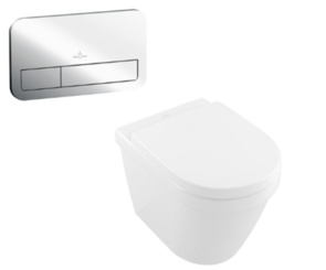 Villeroy & Boch Architectura 2.0 Back to Wall Inwall Toilet Suite Soft Close Seat E200 Push Panel Chrome