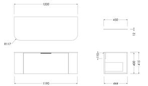 Athena Contour Swift Vanity Wall Hung Single Drawer, 1200mm