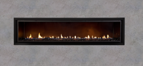 Escea DX1500 Gas Fireplace with Black Crystalight, Black Bevelled Fascia, Flue