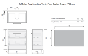 St Michel Roxy Benchtop Vanity Floor Standing Double Drawer