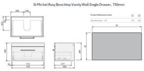 St Michel Roxy Benchtop Vanity Wall Hung Single Drawer