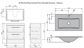 St Michel Roxy Vanity Floor Standing Double Drawer