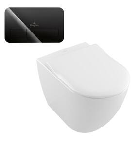 Villeroy & Boch Subway 2.0 Back to Wall Inwall Toilet Suite Slim Seat M200 Push Panel Glass Gloss Black