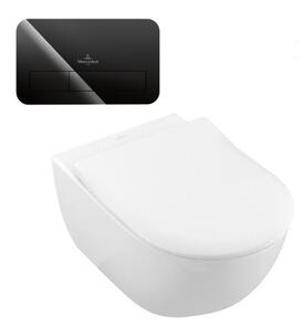 Villeroy & Boch Subway 2.0 Wall Hung Inwall Toilet Suite Slim Seat M200 Push Panel Glass Gloss Black