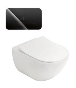 Villeroy & Boch Subway 3.0 Wall Hung Inwall Toilet Suite Slim Seat M200 Push Panel Glass Gloss Black