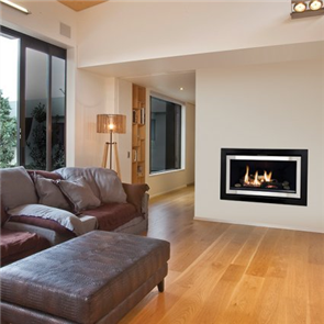 Rinnai Symmetry Fireplace with Stainless Steel on Black Fascia