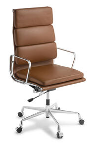 Eames Replica Soft Pad High Back Chair Tan Leather Chrome Frame