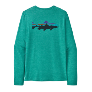 Patagonia Men's Long-Sleeved Cap Cool Daily Graphic Shirt - Waters - Fitz Roy Trout: Subtidal Blue X-Dye