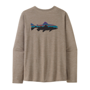 Patagonia Men's Long-Sleeved Capilene Cool Daily Graphic Shirt - Waters - Fitz Roy Trout: Seabird Grey X-Dye