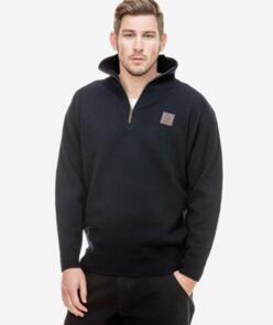 Swanndri Men's Mariner Wool Zip Neck Sweater - Navy