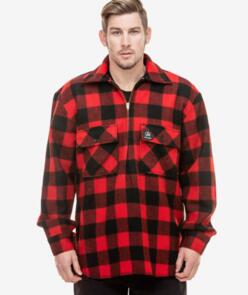 Swanndri Men's Ranger Wool Bushshirt with Zip-up Front - Red / Black