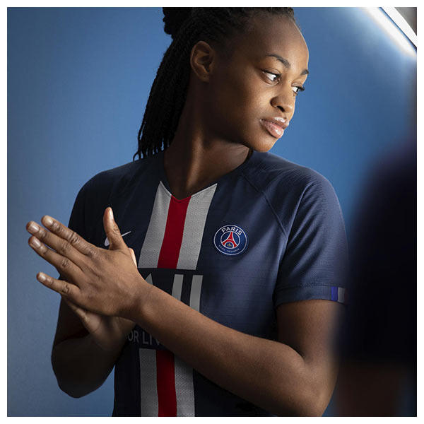 Marie-Antoinette Katoto wears the Paris Saint-Germain's (PSG) 2019-20 home kit