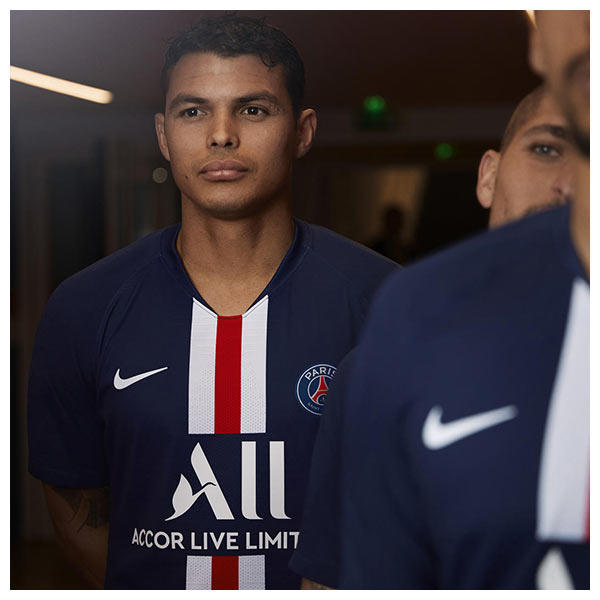 Thiago Silva wears the Paris Saint-Germain's (PSG) 2019-20 home kit