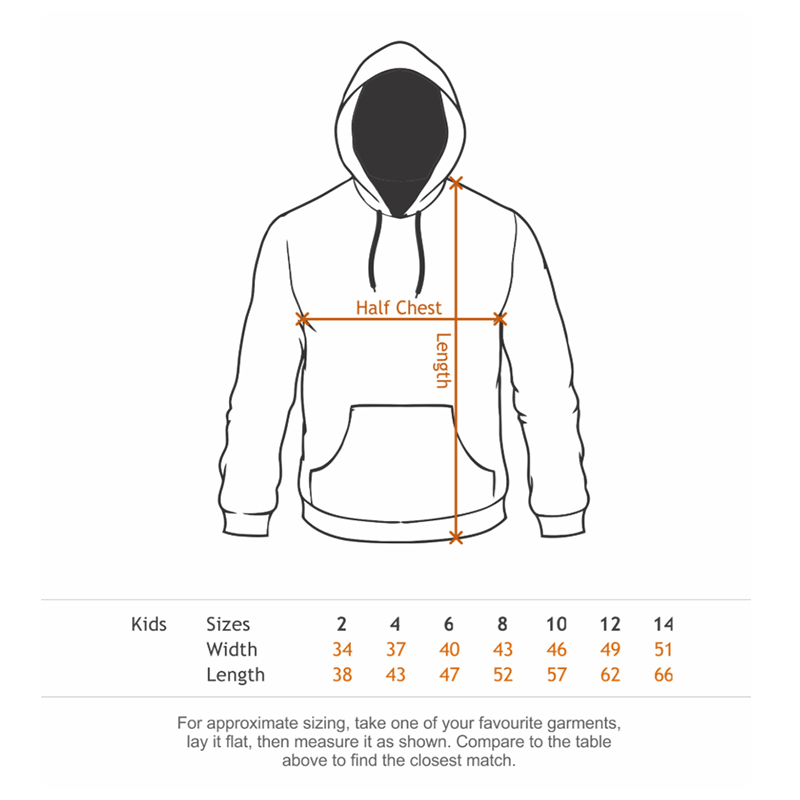 Junior Pullover Hoodie sizing guide
