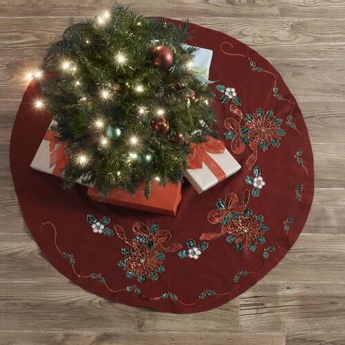 Bucilla Tree Skirt Applique Kit 43 Round - Glitzy Poinsettia