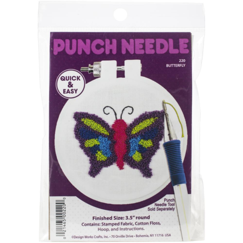 Design Works Punch Needle Kit 3.5" Round - Butterfly