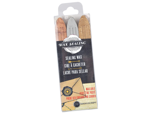 Manuscript Sealing Wax W/Wick Pack of 3 Gold/Silver/Bronze