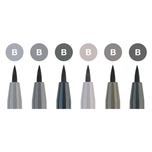 Faber-Castell Pitt Artist Pens Brush Shades of Grey - B232,233,235,272,273,274 Set of 6